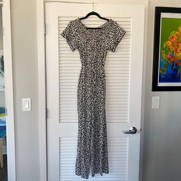 Anthropologie Kyra Off-The-Shoulder Leopard Jumpsuit, Size S - Picture 1 of 6